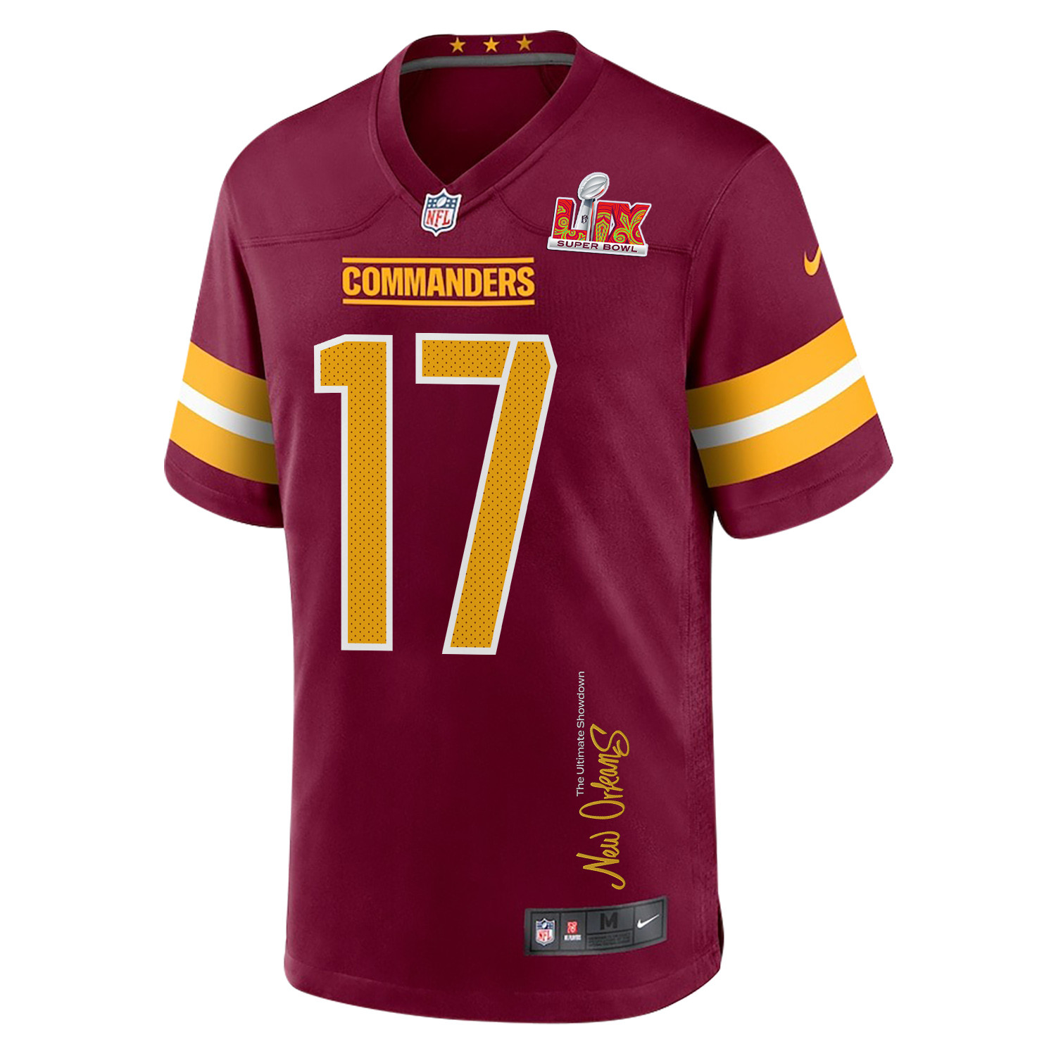 Terry McLaurin 17 Washington Commanders Super Bowl LIX 'New Orleans - The Ultimate Showdown' EMBROIDERED Game Men Jersey - Burgundy JS2737 Saliibo - Image 3