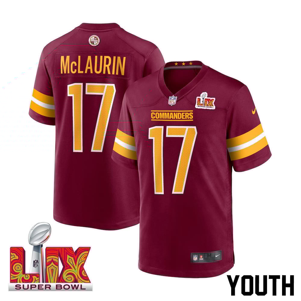 Terry McLaurin #17 Washington Commanders Super Bowl LIX Youth Jersey - Burgundy JS4451 Saliibo