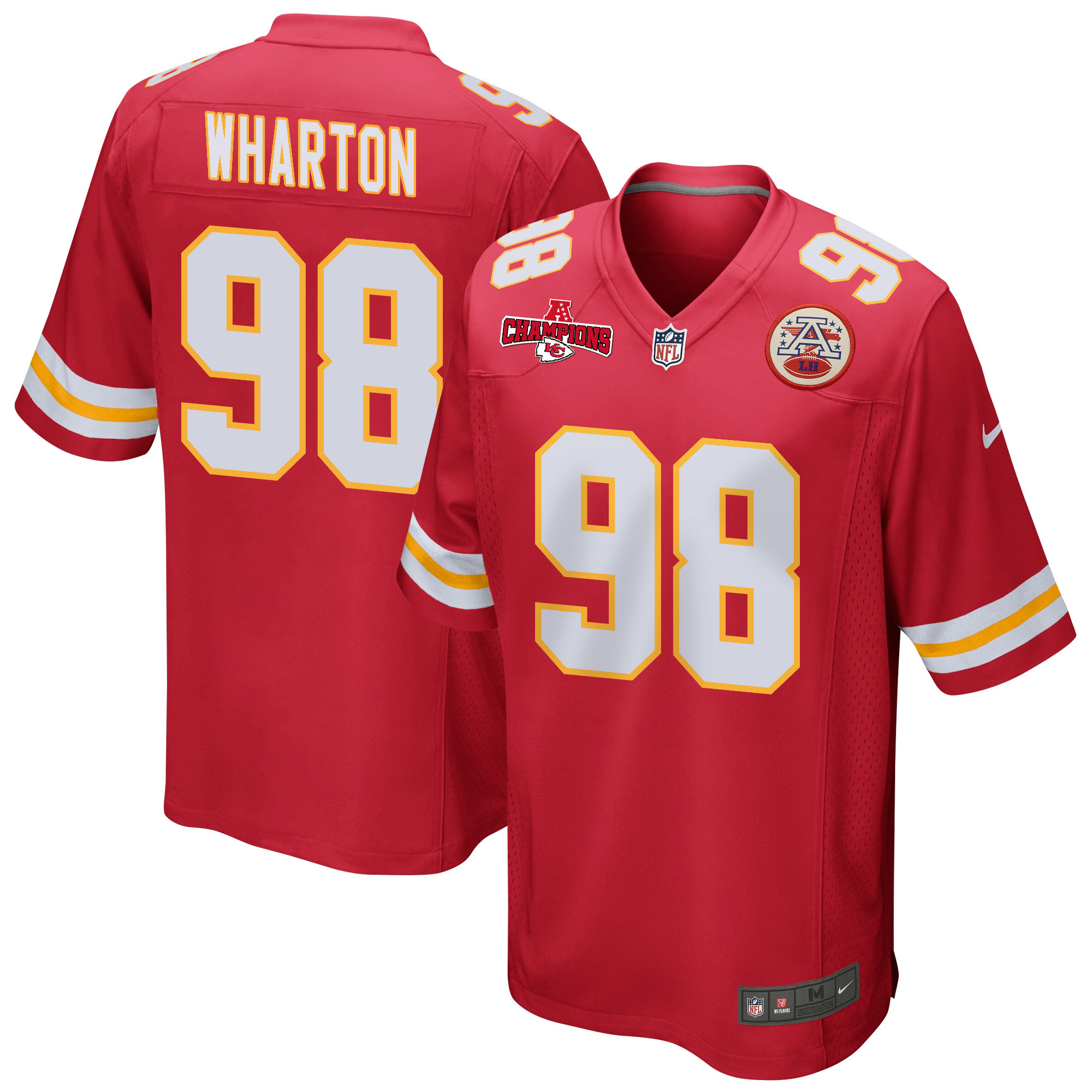 Tershawn Wharton 98 Kansas City Chiefs AFC Champions Patch Game Men Jersey - Red JS7746 Saliibo