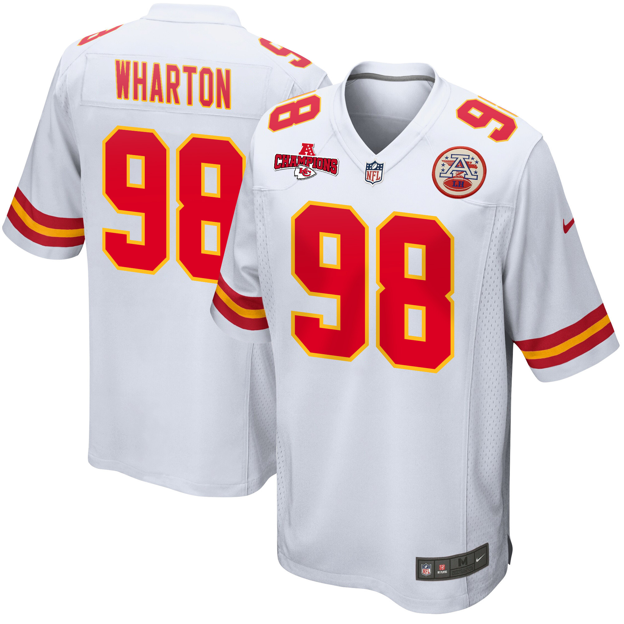Tershawn Wharton 98 Kansas City Chiefs AFC Champions Patch Game Men Jersey - White JS2323 Saliibo