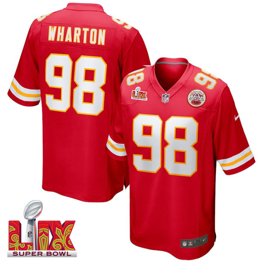 Tershawn Wharton #98 Kansas City Chiefs Super Bowl LIX Jersey - Men's - Red JS1349 Saliibo