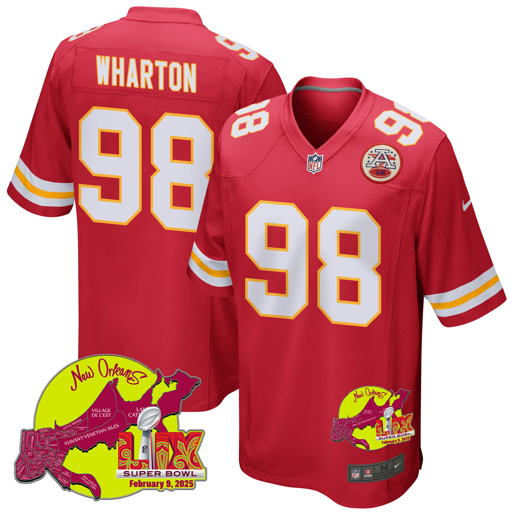 Tershawn Wharton 98 Kansas City Chiefs Super Bowl LIX New Orleans Patch Game Men Jersey - Red JS7667 Saliibo