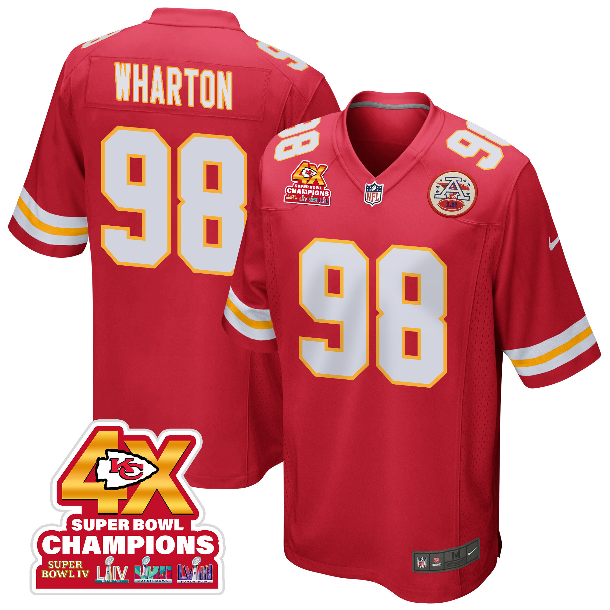 Tershawn Wharton 98 Kansas City Chiefs Super Bowl LVIII Champions 4X Game Men Jersey - Red JS8618 Saliibo