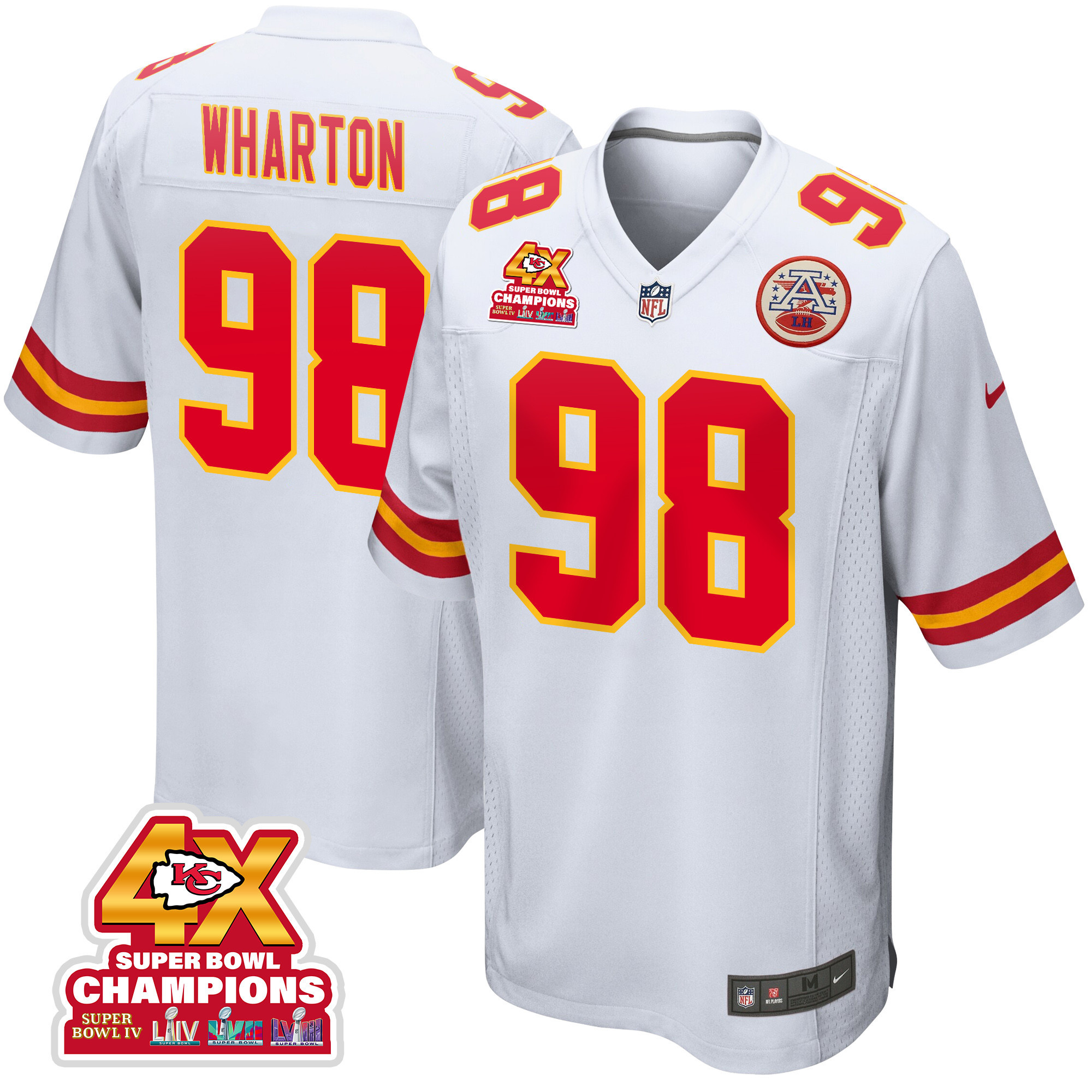 Tershawn Wharton 98 Kansas City Chiefs Super Bowl LVIII Champions 4X Game Men Jersey - White JS3065 Saliibo