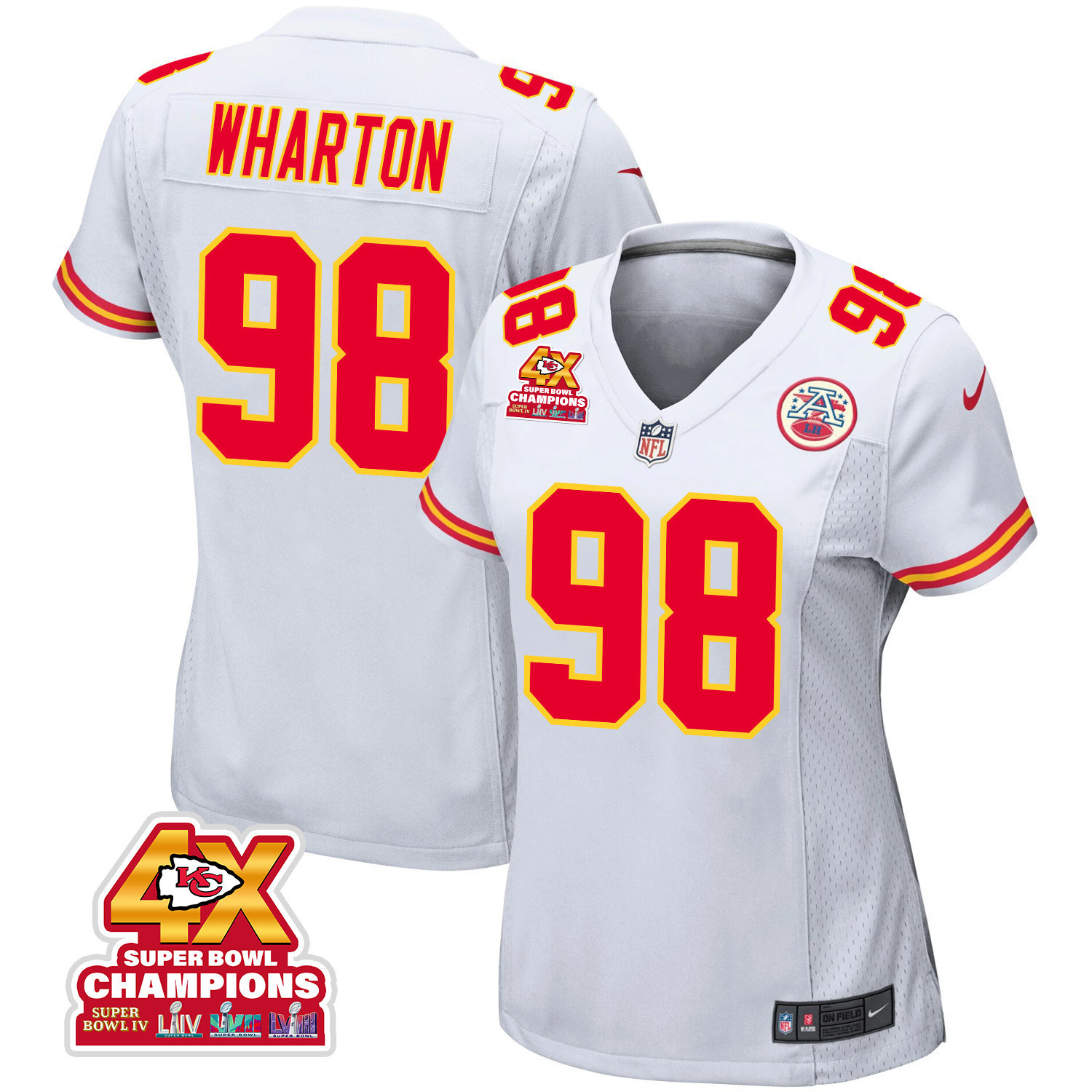 Tershawn Wharton 98 Kansas City Chiefs Super Bowl LVIII Champions 4X Game Women Jersey - White JS7654 Saliibo