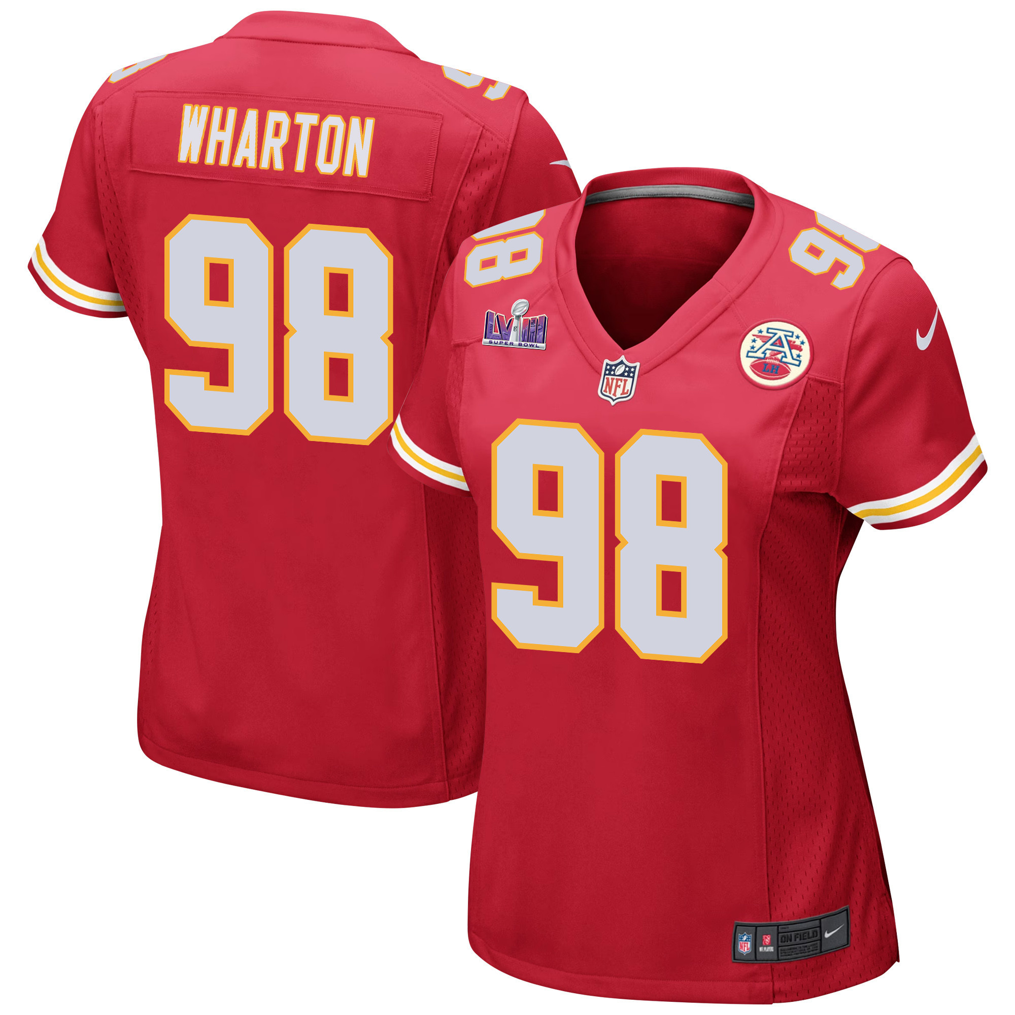 Tershawn Wharton 98 Kansas City Chiefs Super Bowl LVIII Patch Game Women Jersey - Red JS3314 Saliibo