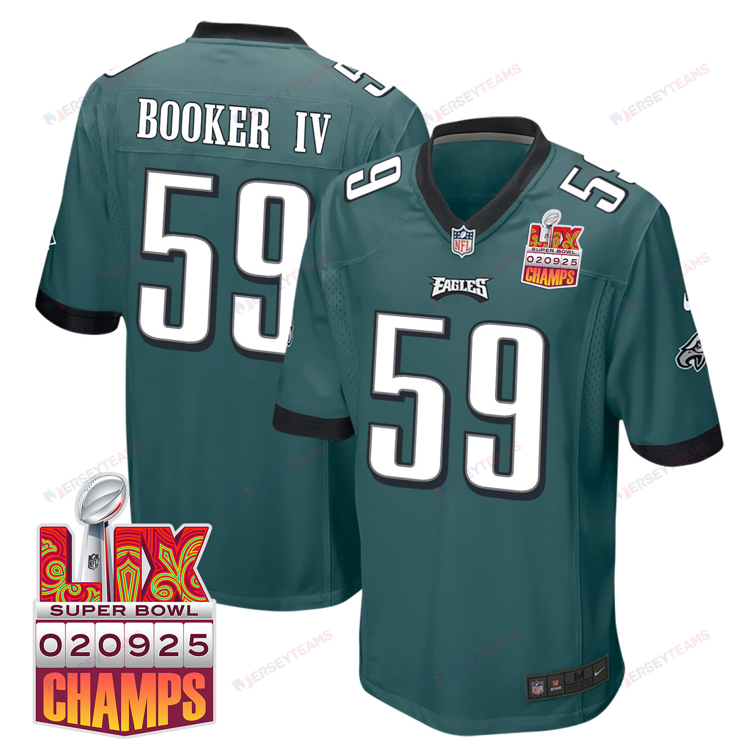 Thomas Booker IV 59 Philadelphia Eagles Super Bowl LIX Champions Patch Game Men Jersey - Midnight Green JS4539 Saliibo