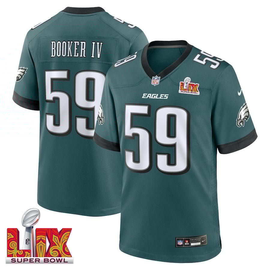 Thomas Booker IV #59 Philadelphia Eagles Super Bowl LIX Jersey - Men's - Midnight Green JS7205 Saliibo