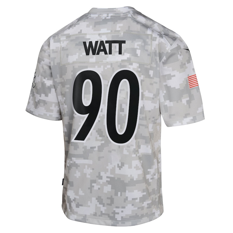 T.J. Watt 90 Pittsburgh Steelers 2024 Salute to Service Game YOUTH Jersey - Arctic Camo JS1365 Saliibo - Image 3