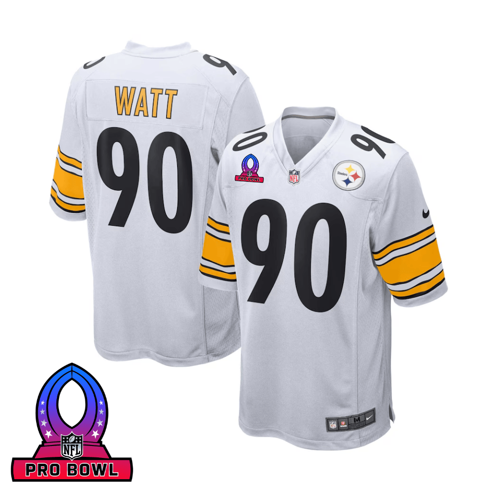 T.J. Watt 90 Pittsburgh Steelers 2025 Pro Bowl Patch Game Men Jersey - White JS8088 Saliibo