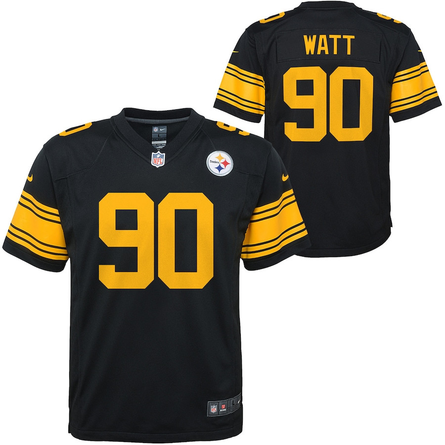 T.J. Watt 90 Pittsburgh Steelers YOUTH Game Jersey - Black JS3905 Saliibo