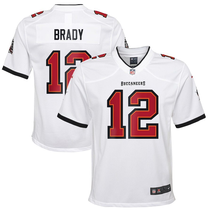 Tom Brady 12 Tampa Bay Buccaneers YOUTH Game Jersey - White JS9606 Saliibo
