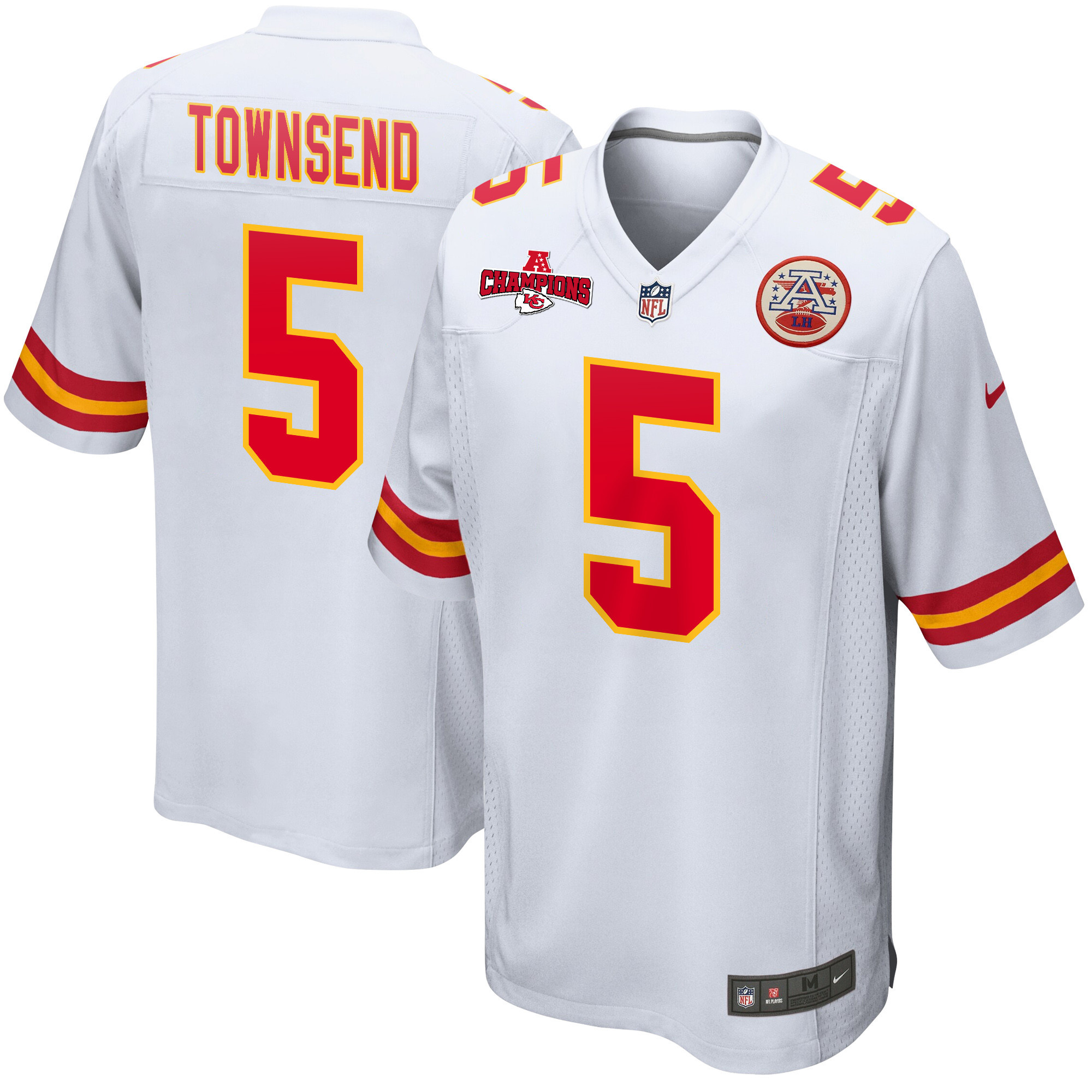 Tommy Townsend 5 Kansas City Chiefs AFC Champions Patch Game Men Jersey - White JS5799 Saliibo
