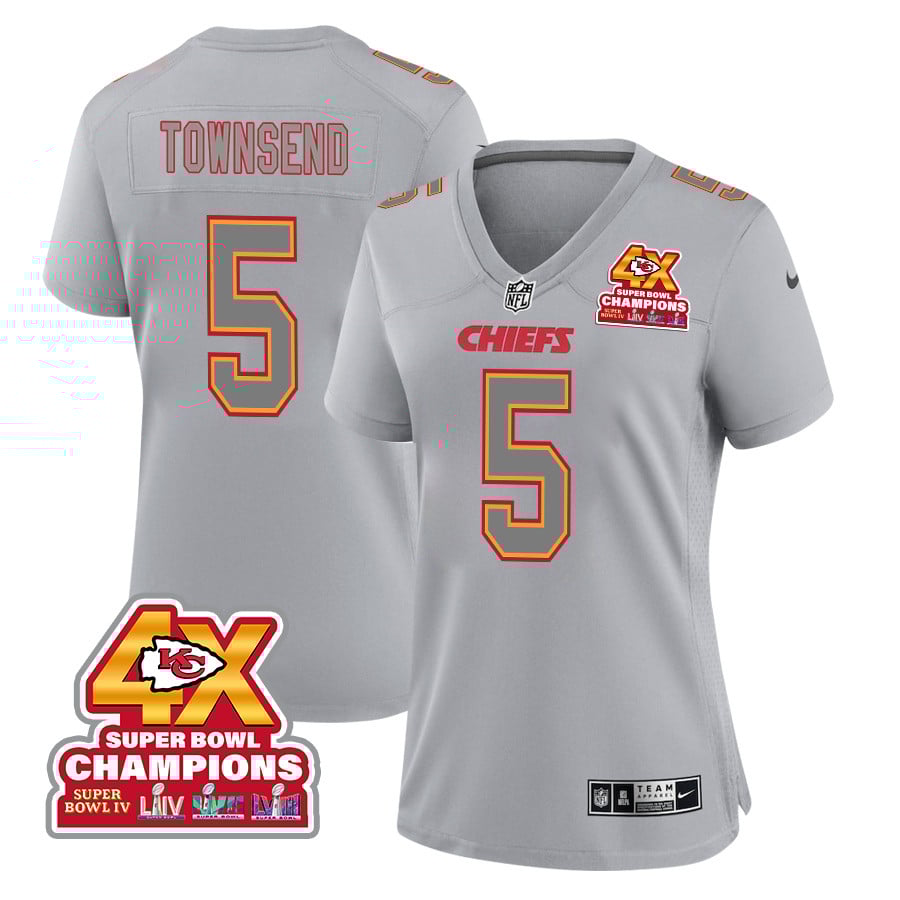 Tommy Townsend 5 Kansas City Chiefs Super Bowl LVIII Champions 4X Atmosphere Fashion Game Women Jersey - Gray JS9894 Saliibo