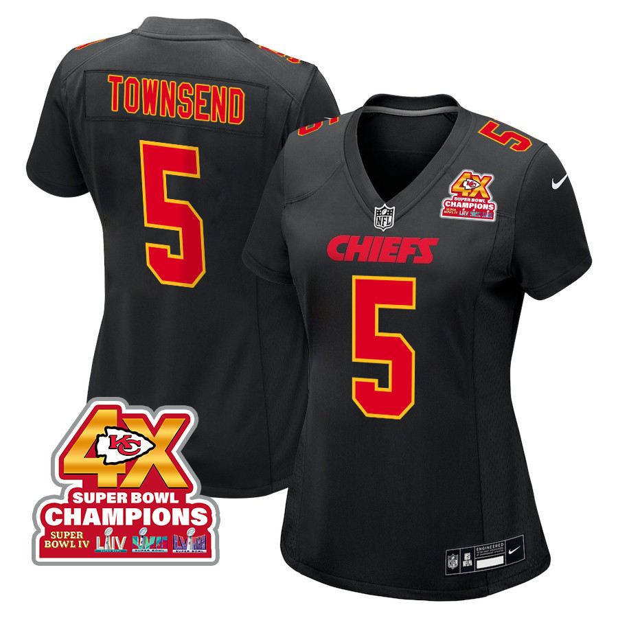 Tommy Townsend 5 Kansas City Chiefs Super Bowl LVIII Champions 4X Fashion Game Women Jersey - Carbon Black JS7195 Saliibo