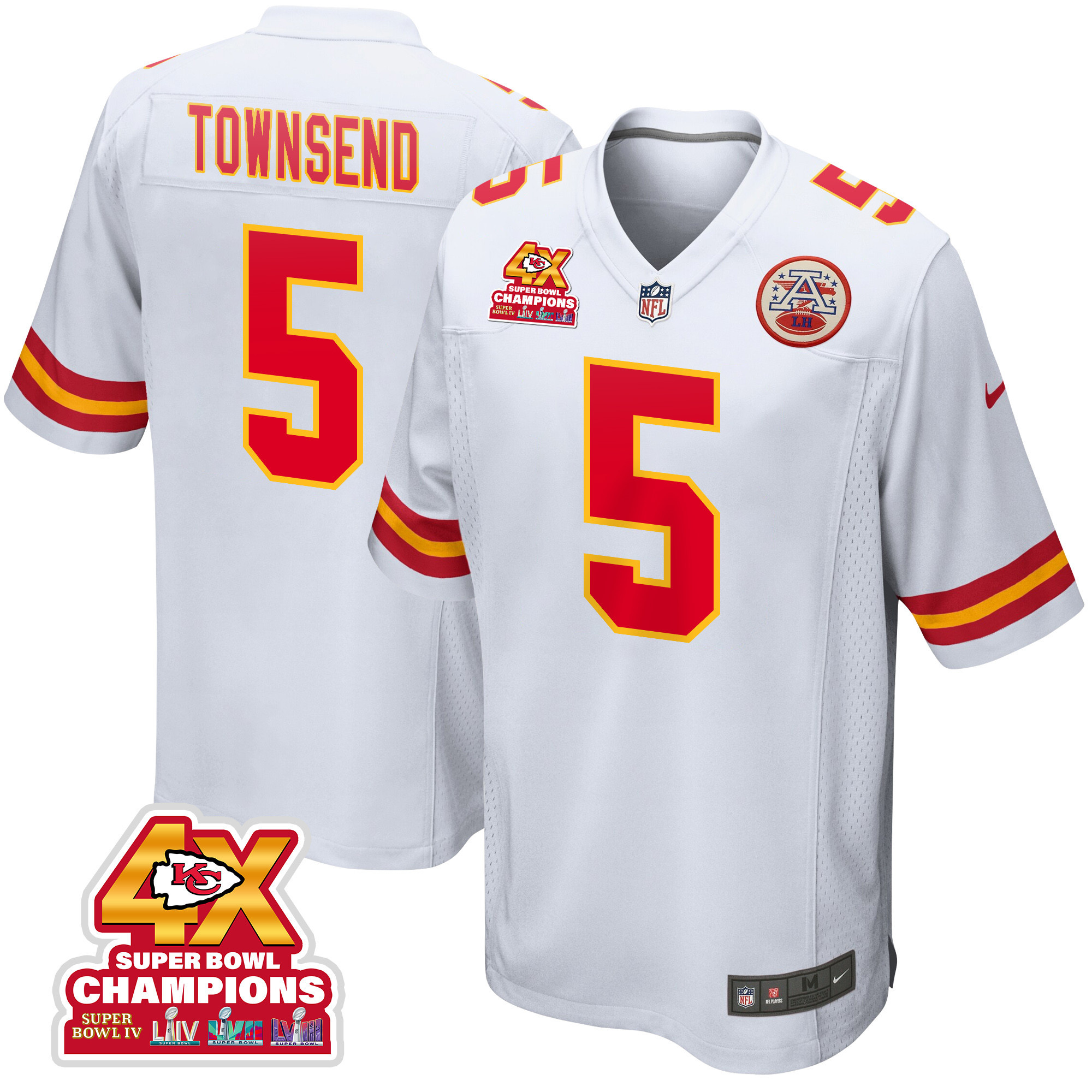 Tommy Townsend 5 Kansas City Chiefs Super Bowl LVIII Champions 4X Game Men Jersey - White JS3298 Saliibo