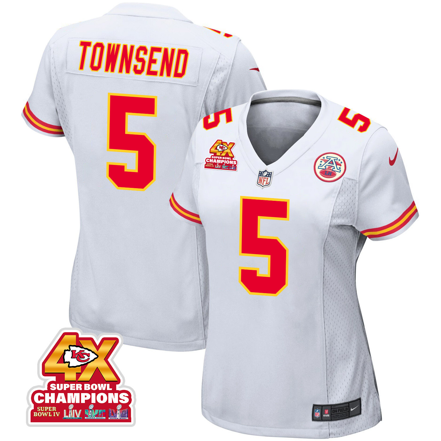 Tommy Townsend 5 Kansas City Chiefs Super Bowl LVIII Champions 4X Game Women Jersey - White JS4483 Saliibo