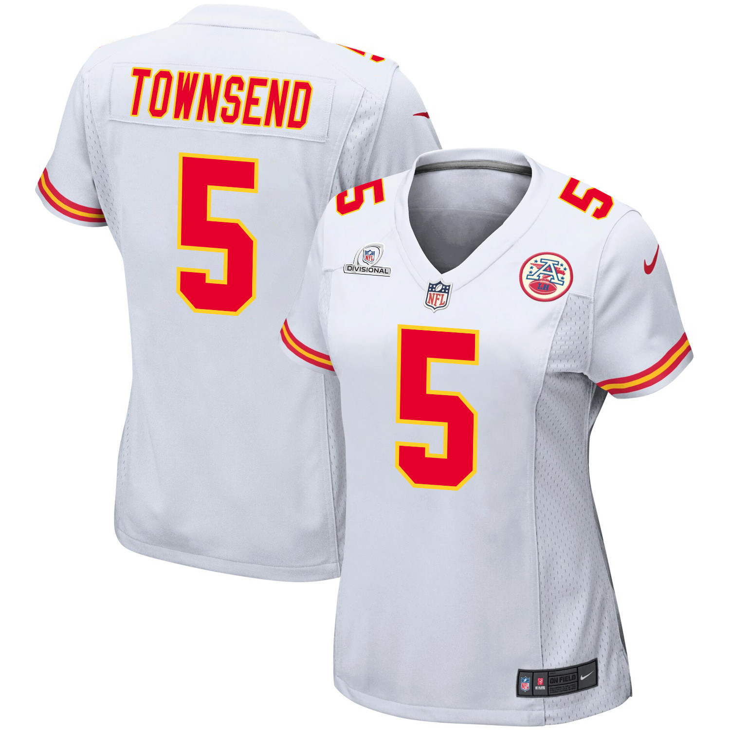 Tommy Townsend 5 Kansas City Chiefs Super Bowl LVIII Patch Game Women Jersey - White JS4439 Saliibo