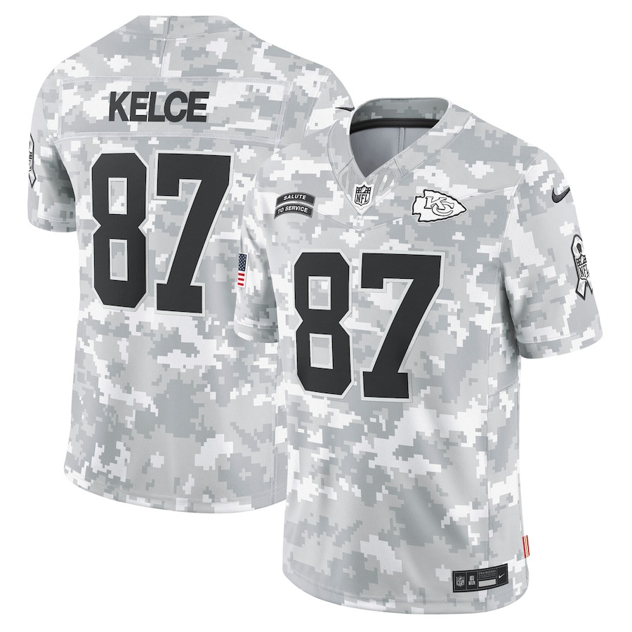 Travis Kelce 87 Kansas City Chiefs 2024 Salute to Service Limited Men Jersey - Arctic Camo JS2870 Saliibo