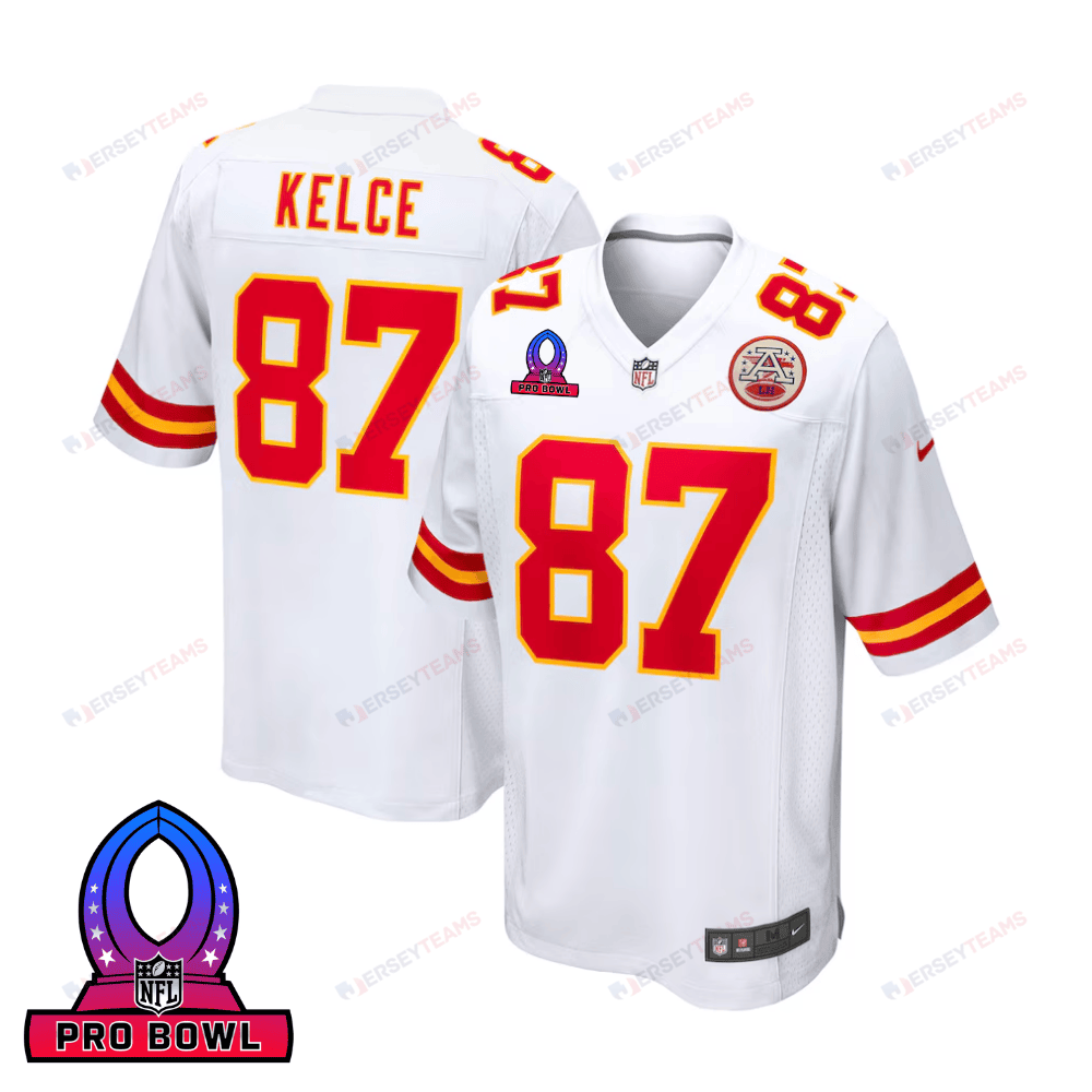 Travis Kelce 87 Kansas City Chiefs 2025 Pro Bowl Patch Game Men Jersey - White JS5483 Saliibo