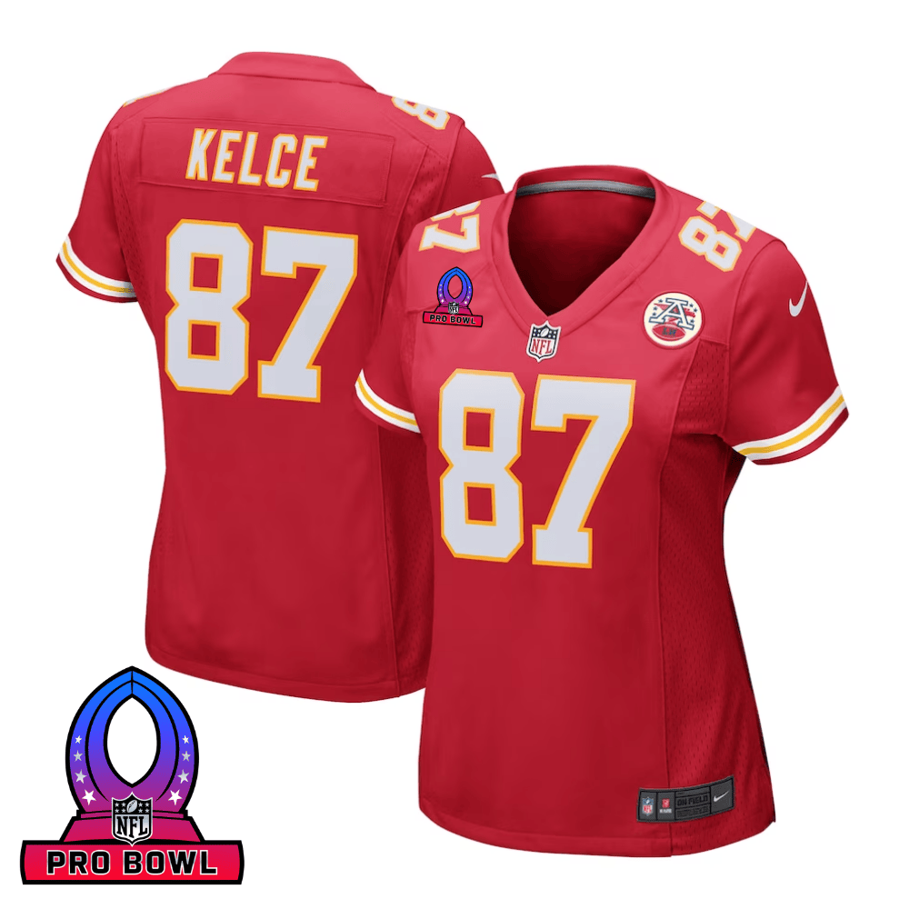 Travis Kelce 87 Kansas City Chiefs 2025 Pro Bowl Patch Women Game Jersey - Red JS7360 Saliibo