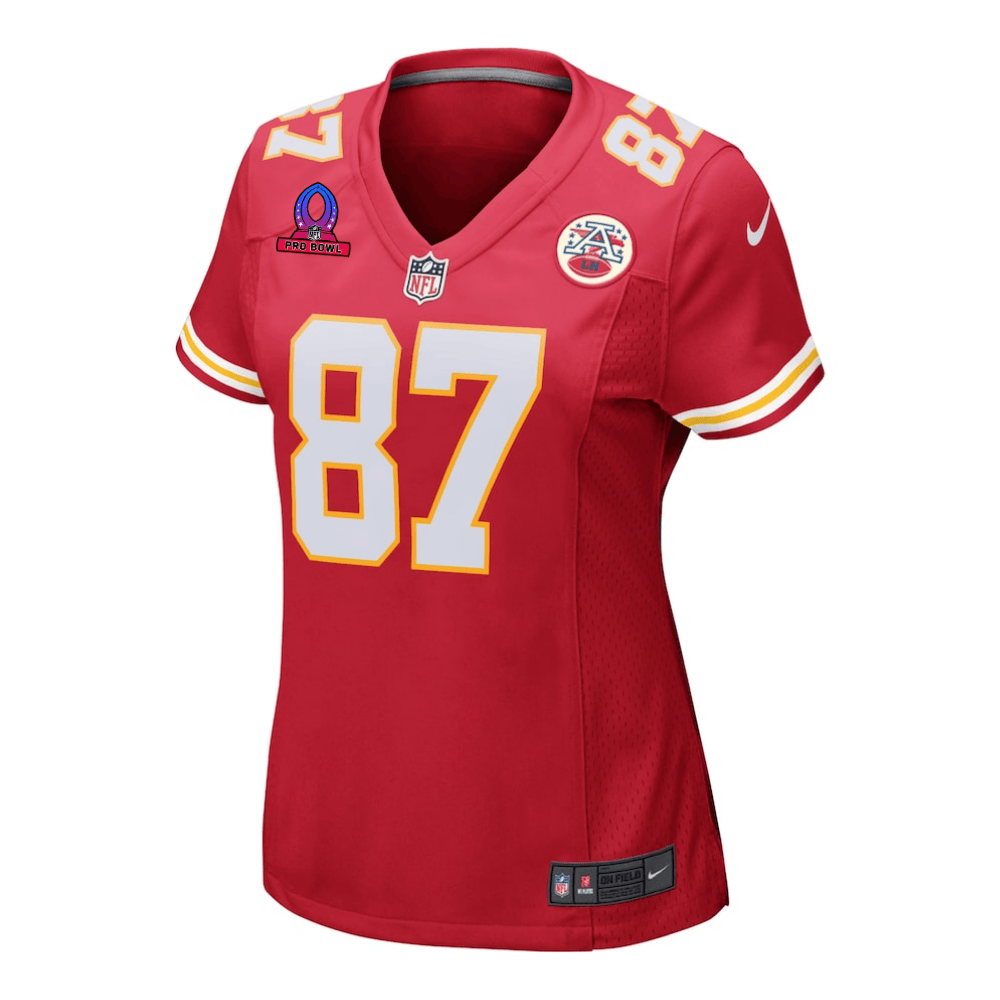 Travis Kelce 87 Kansas City Chiefs 2025 Pro Bowl Patch Women Game Jersey - Red JS7360 Saliibo - Image 3