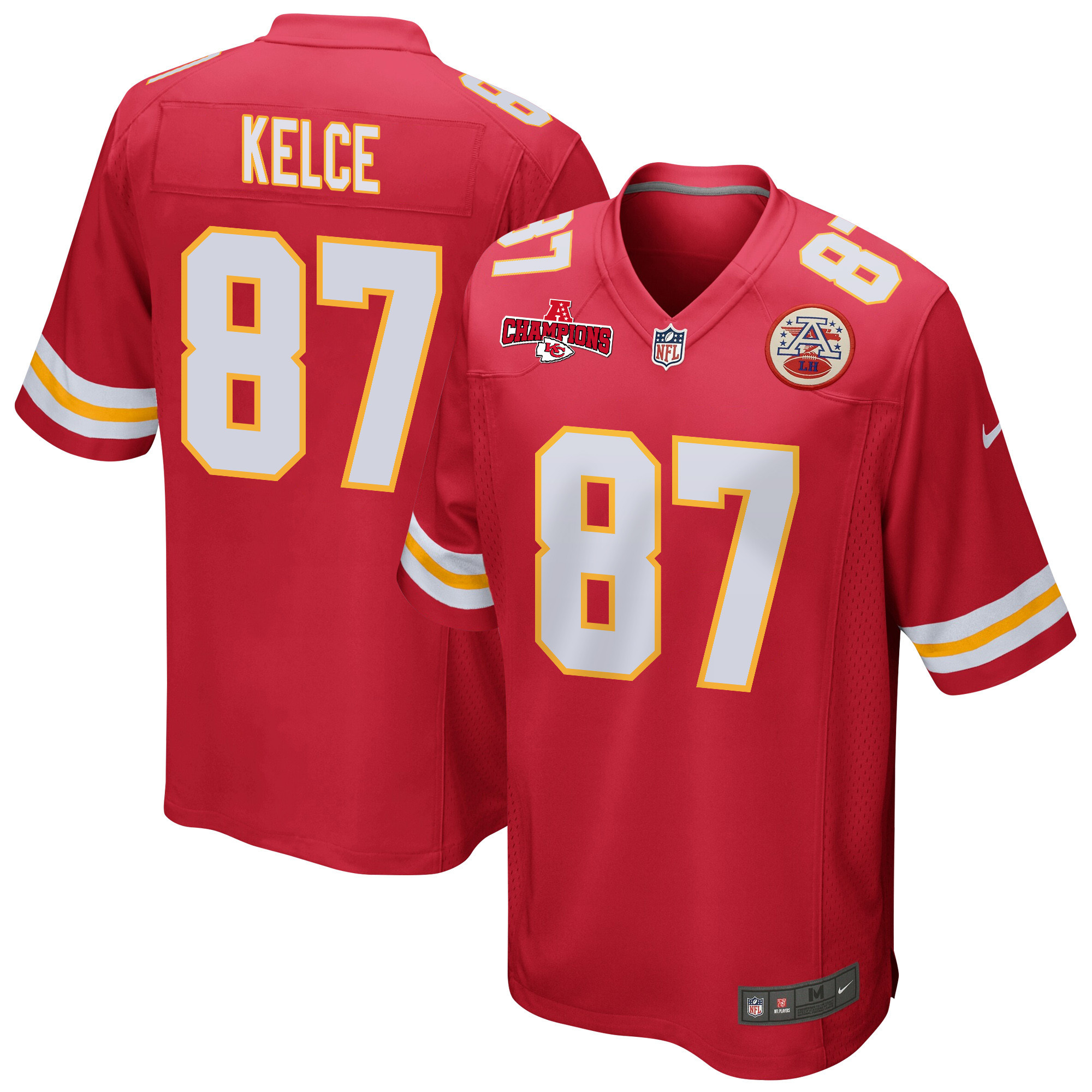 Travis Kelce 87 Kansas City Chiefs AFC Champions Patch Game Men Jersey - Red JS3068 Saliibo