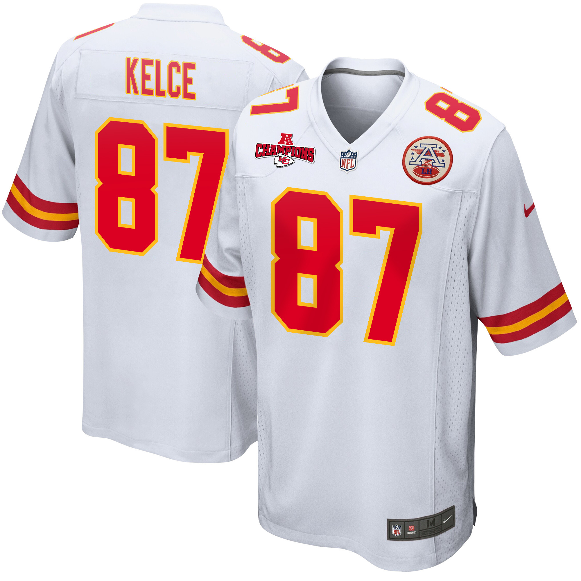 Travis Kelce 87 Kansas City Chiefs AFC Champions Patch Game Men Jersey - White JS3315 Saliibo