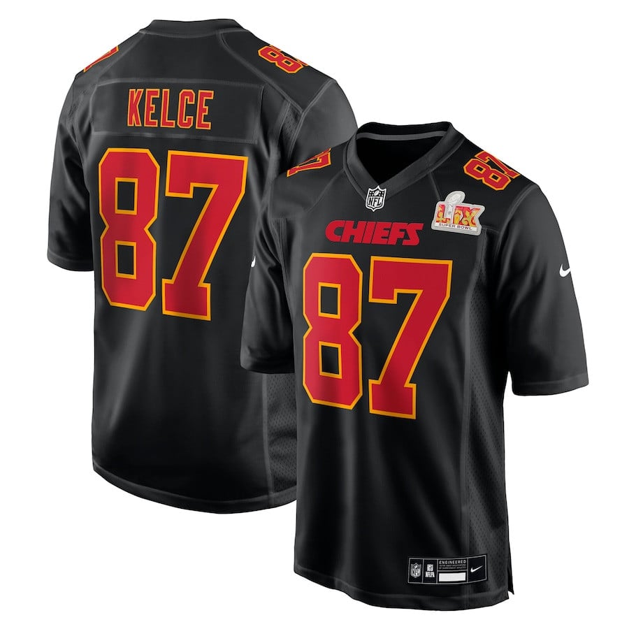 Travis Kelce 87 Kansas City Chiefs Super Bowl LIX Fashion Game Jersey - Carbon Black JS7427 Saliibo