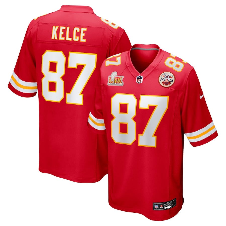 Travis Kelce 87 Kansas City Chiefs Super Bowl LIX Game Jersey - Red JS4415 Saliibo