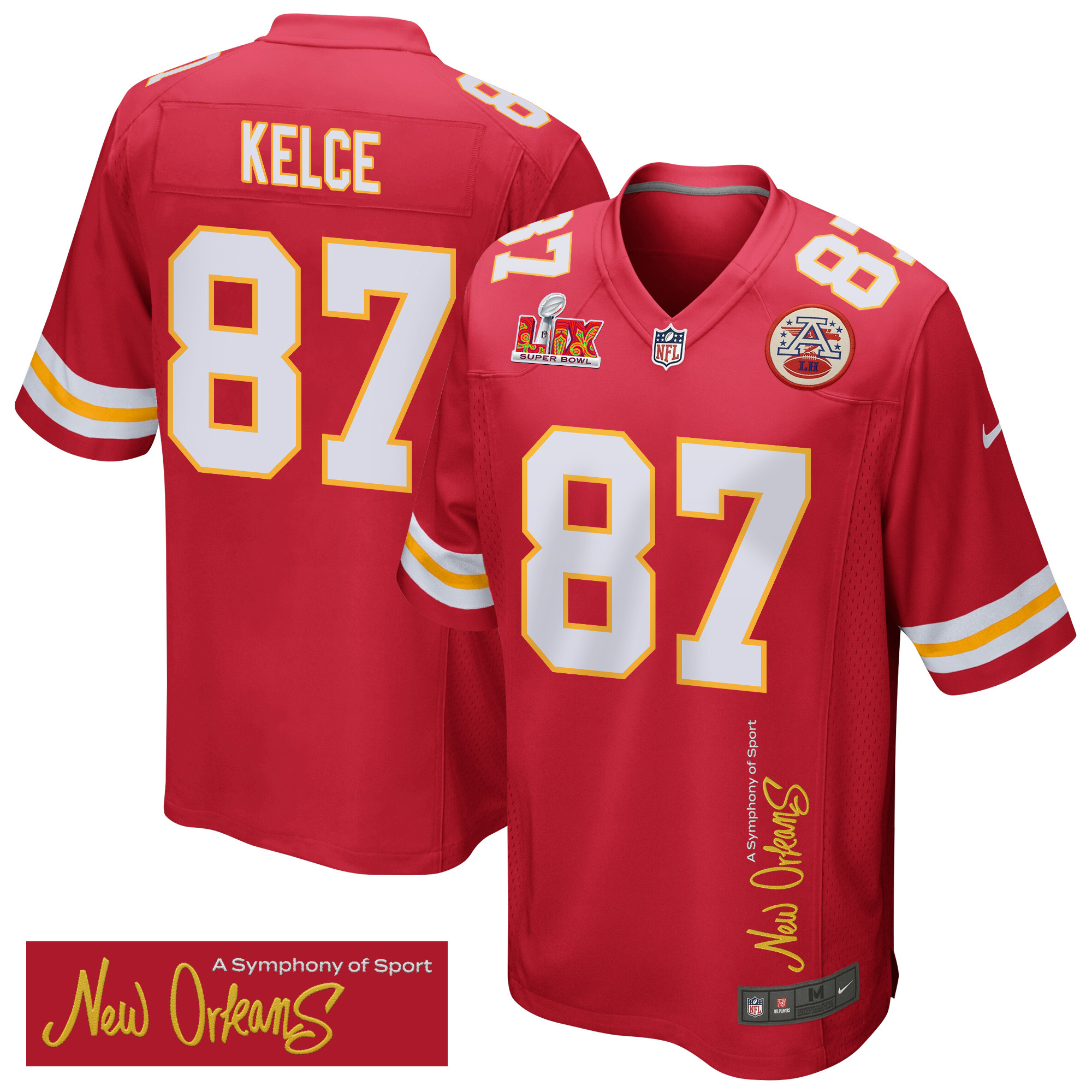 Travis Kelce 87 Kansas City Chiefs Super Bowl LIX 'New Orleans - A Symphony of Sport' EMBROIDERED Game Men Jersey - Red JS5084 Saliibo