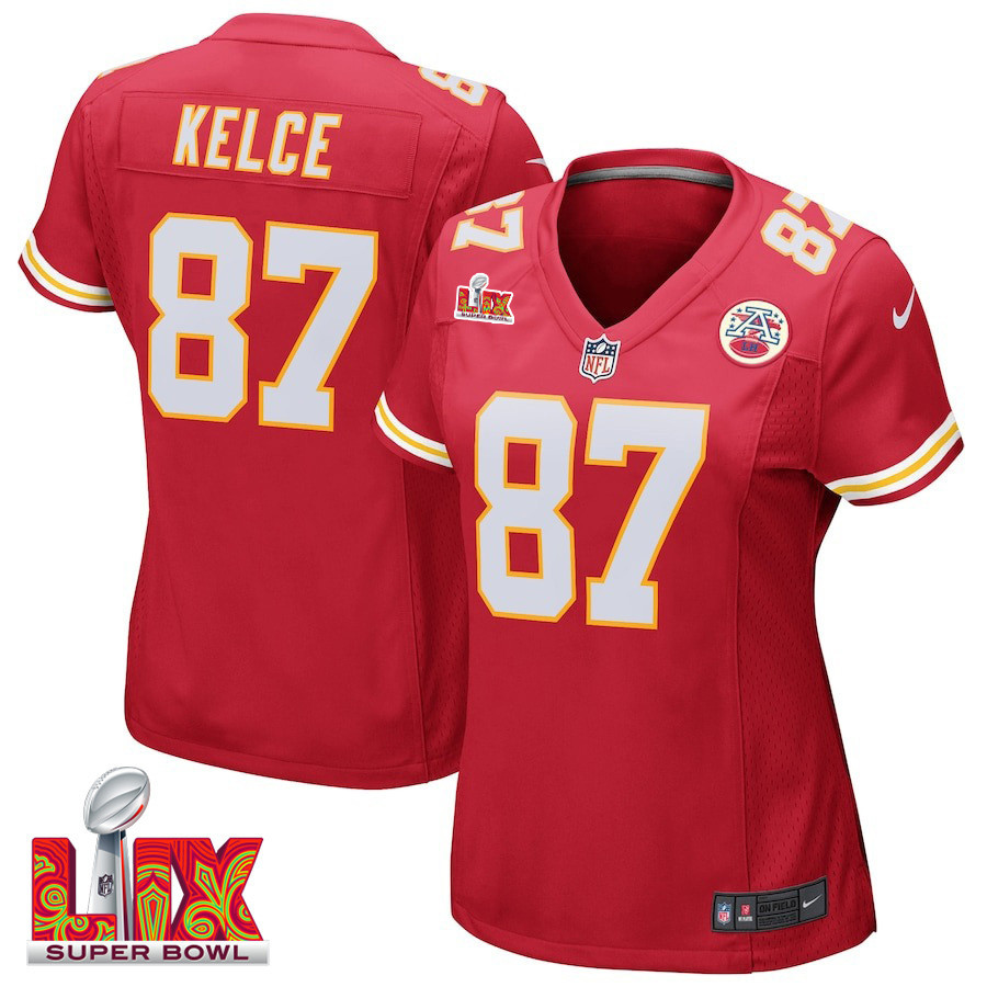 Travis Kelce #87 Kansas City Chiefs Super Bowl LIX Women's Jersey - Red JS6125 Saliibo