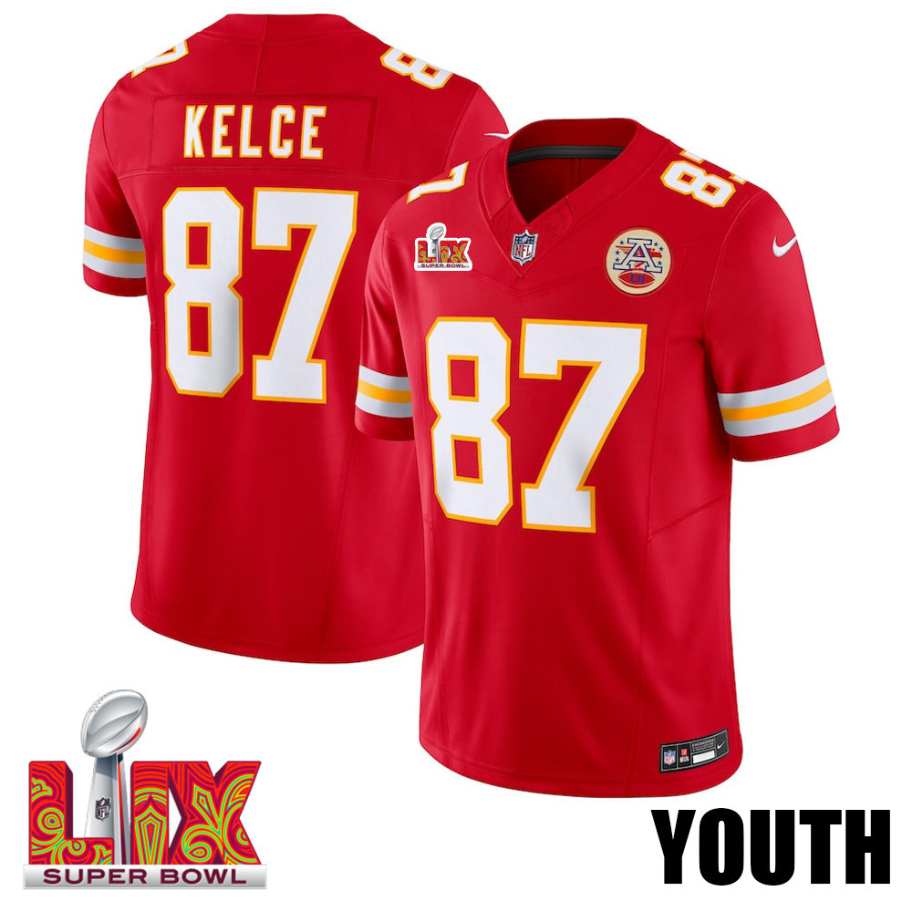 Travis Kelce #87 Kansas City Chiefs Super Bowl LIX YOUTH Jersey - Red JS1989 Saliibo