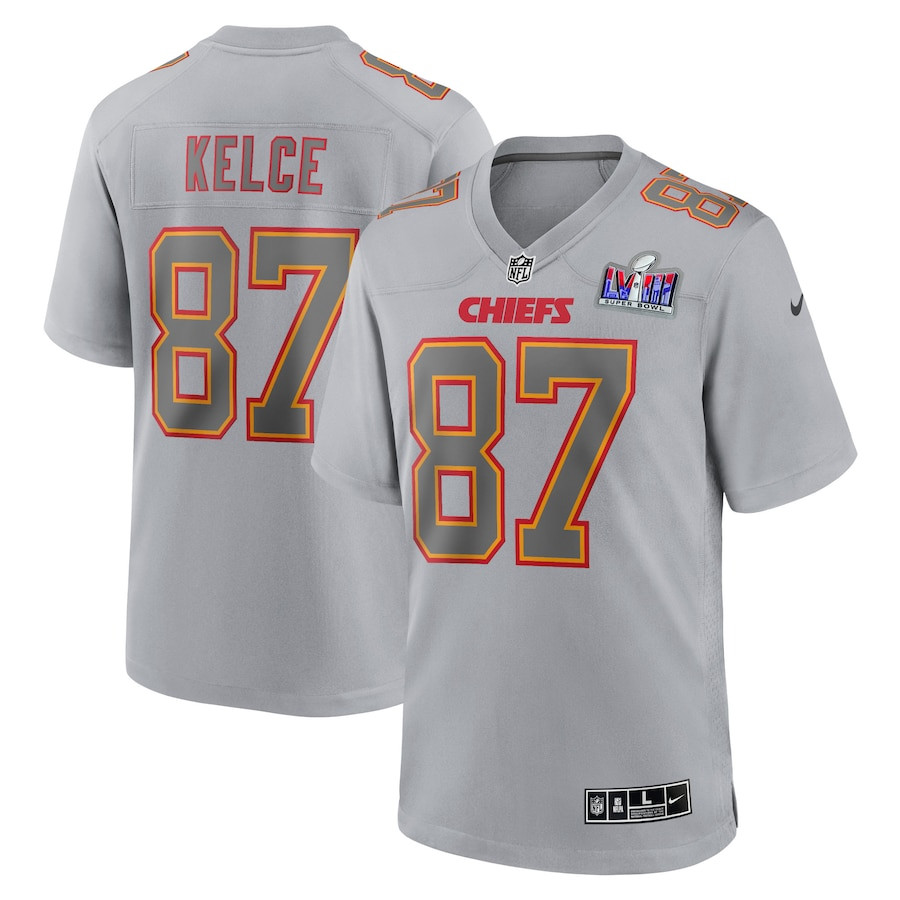 Travis Kelce 87 Kansas City Chiefs Super Bowl LVIII Atmosphere Fashion Game Men Jersey - Gray JS3582 Saliibo