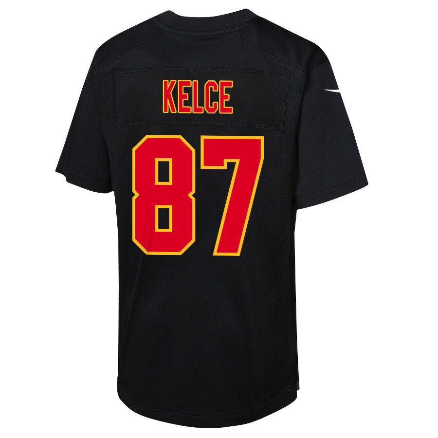 Travis Kelce 87 Kansas City Chiefs Super Bowl LVIII Champions 4 Stars Patch Fashion Game YOUTH Jersey - Carbon Black JS7370 Saliibo - Image 3