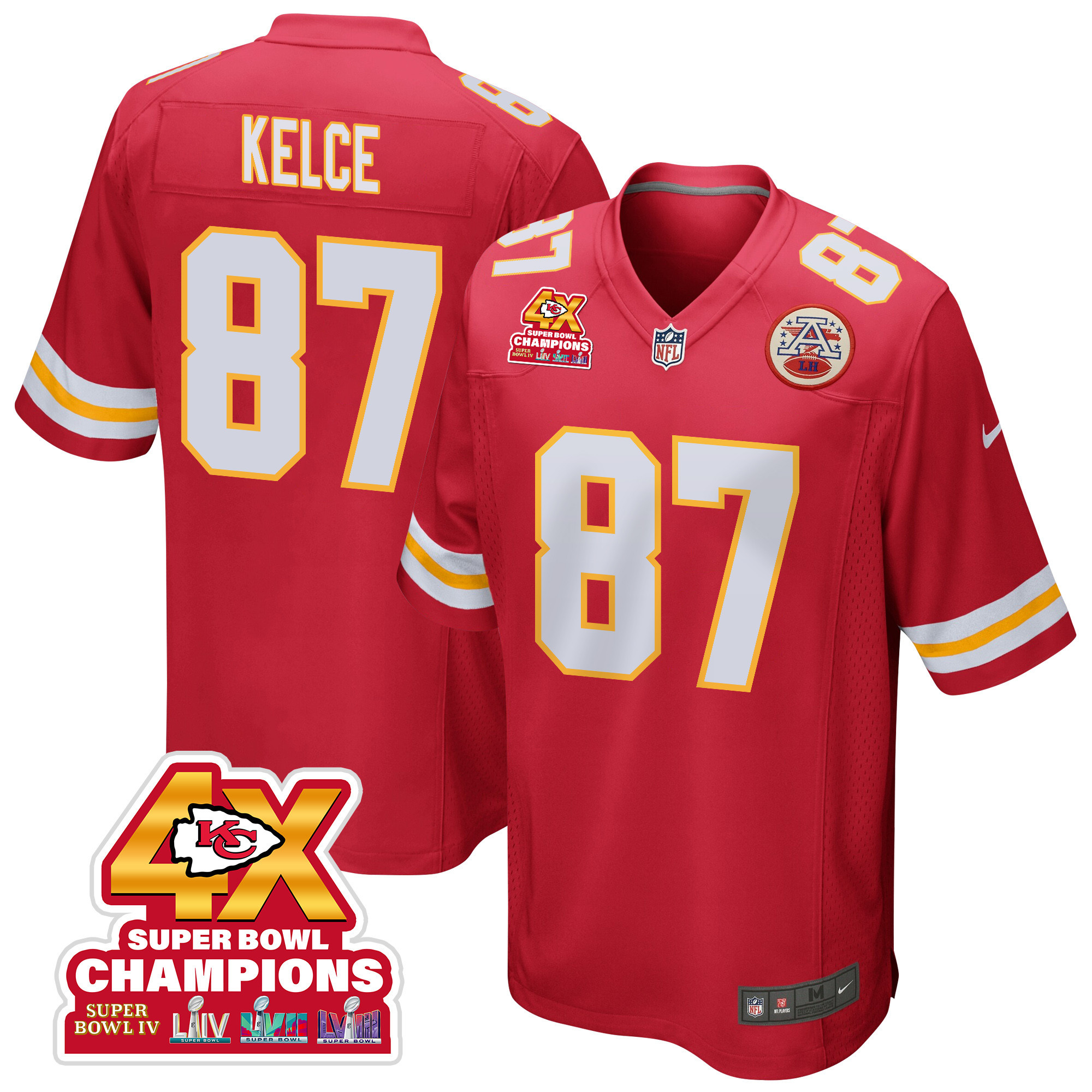 Travis Kelce 87 Kansas City Chiefs Super Bowl LVIII Champions 4X Game Men Jersey - Red JS6839 Saliibo