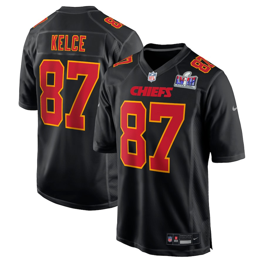 Travis Kelce 87 Kansas City Chiefs Super Bowl LVIII Fashion Game Men Jersey - Carbon Black JS5849 Saliibo