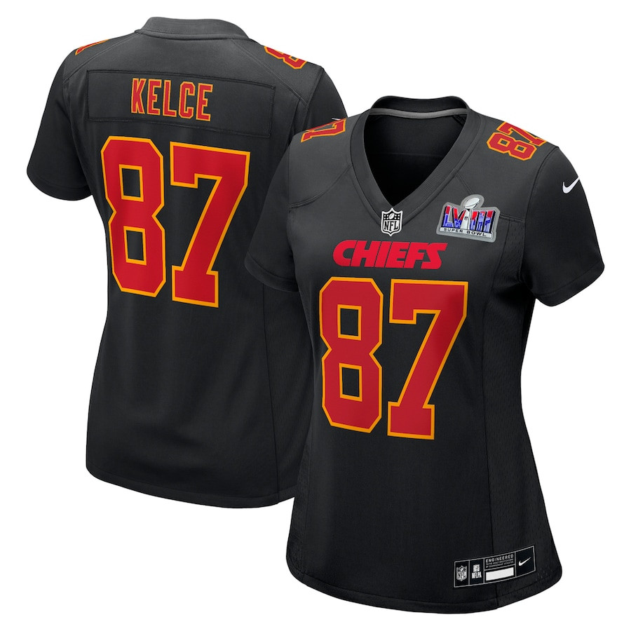 Travis Kelce 87 Kansas City Chiefs Super Bowl LVIII Fashion Game Women Jersey - Carbon Black JS7359 Saliibo