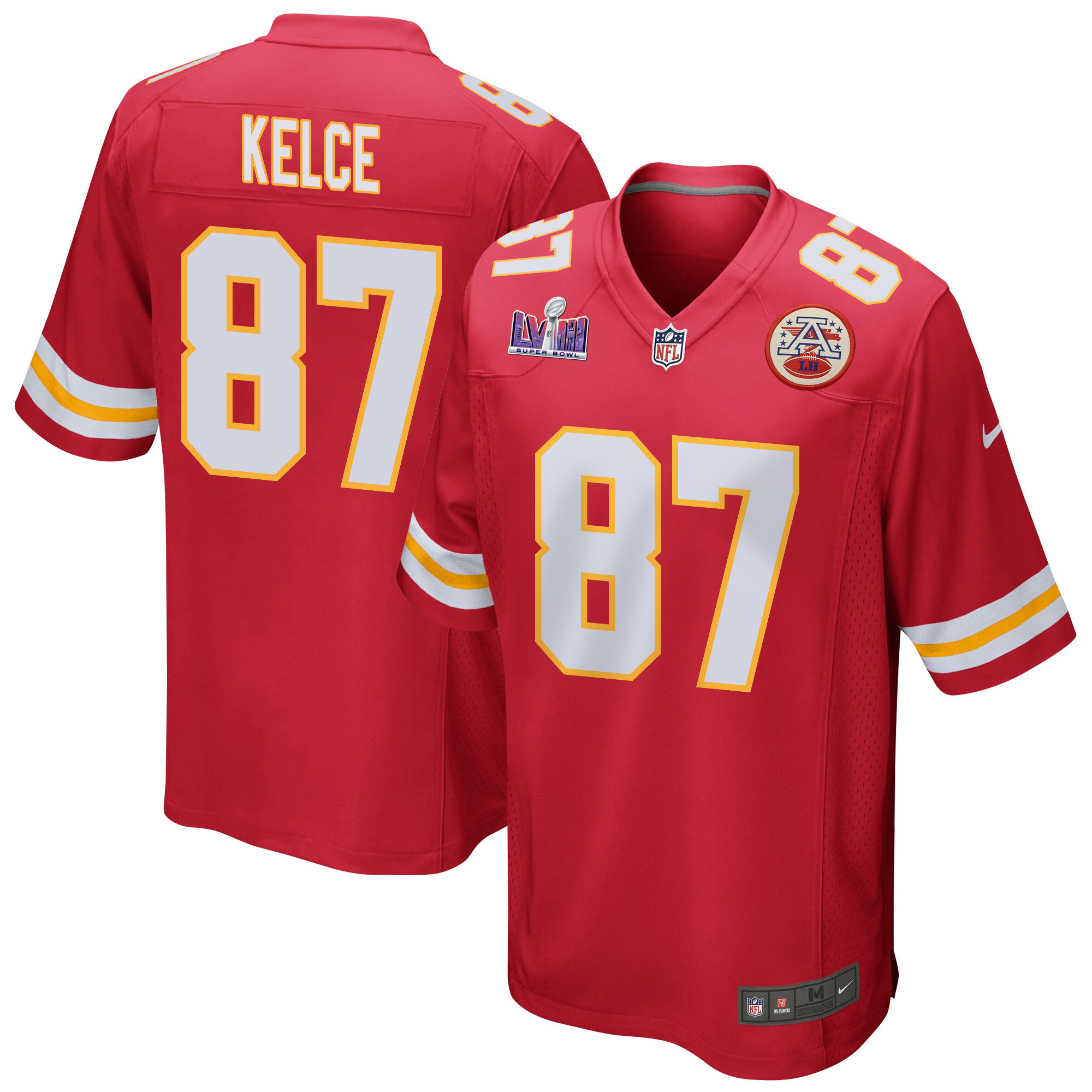 Travis Kelce 87 Kansas City Chiefs Super Bowl LVIII Patch Game Men Jersey - Red JS7934 Saliibo