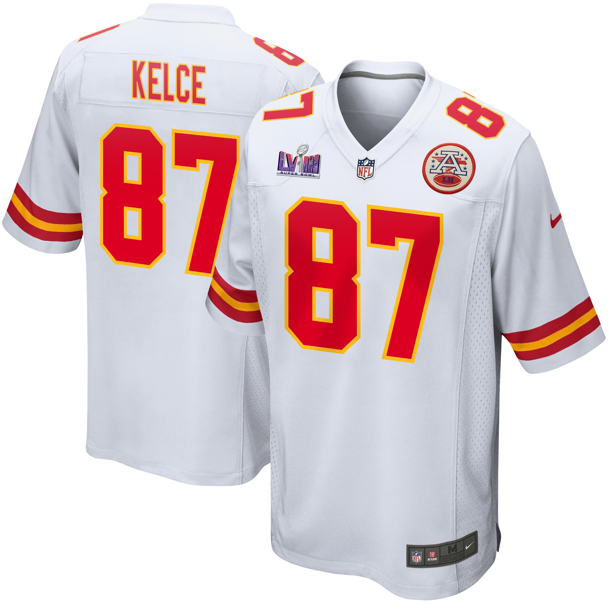 Travis Kelce 87 Kansas City Chiefs Super Bowl LVIII Patch Game Men Jersey - White JS8114 Saliibo