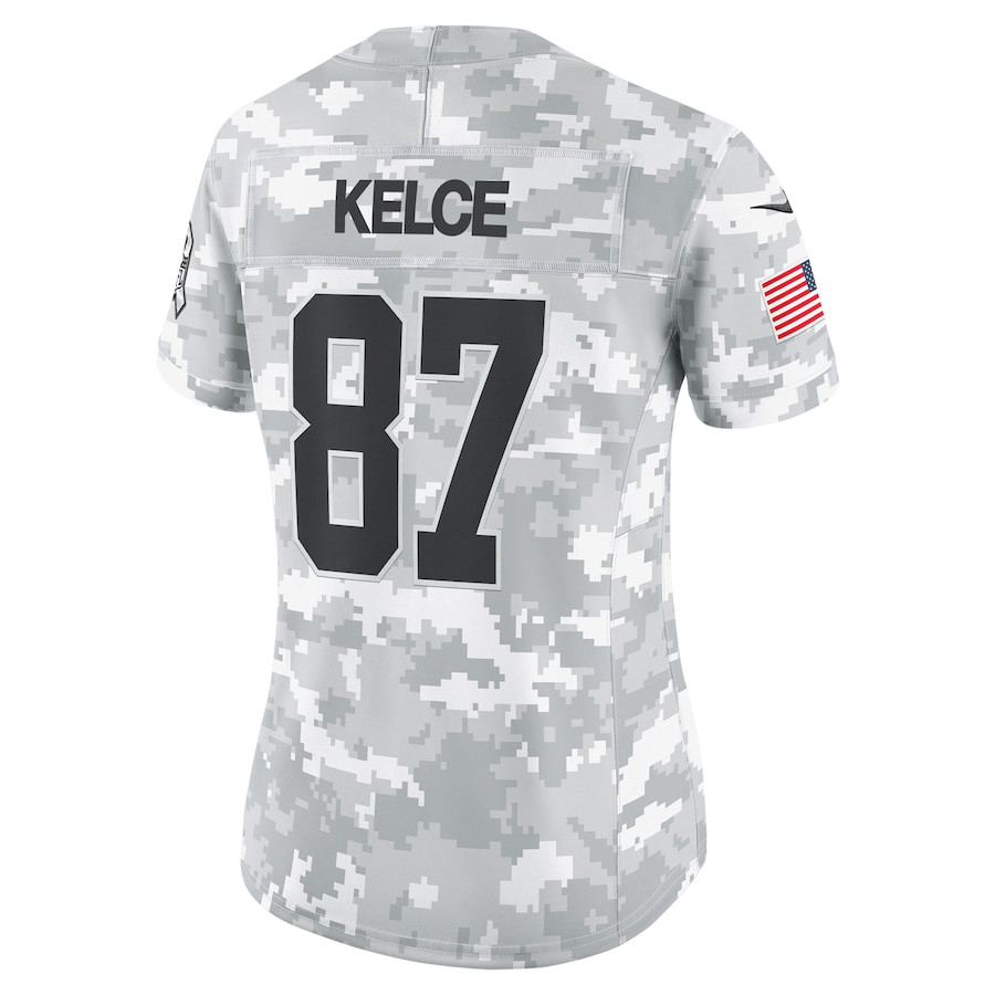 Travis Kelce 87 Kansas City Chiefs Women's 2024 Salute to Service Limited Jersey - Arctic Camo JS5477 Saliibo - Image 3