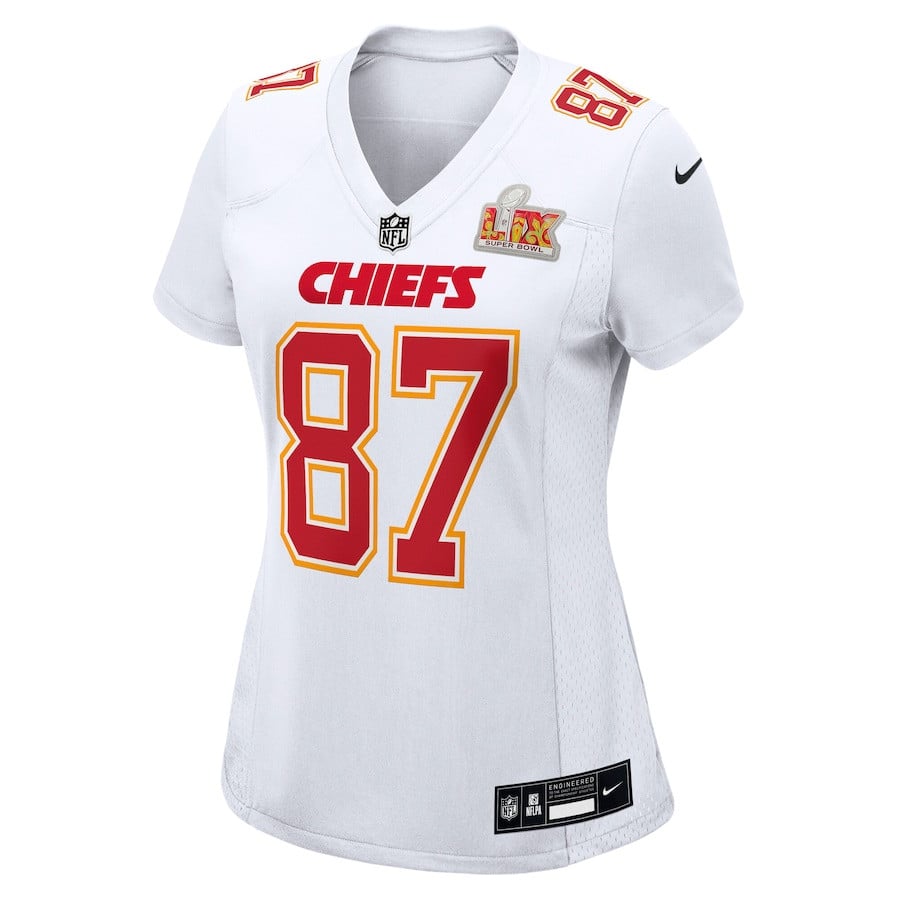 Travis Kelce 87 Kansas City Chiefs Women's Super Bowl LIX Fashion Game Jersey - Tundra White JS2425 Saliibo - Image 3