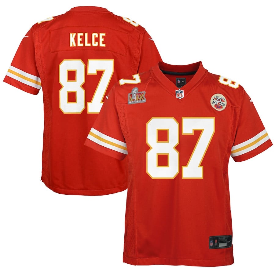 Travis Kelce 87 Kansas City Chiefs Youth Super Bowl LIX Game Player Jersey - Red JS9436 Saliibo