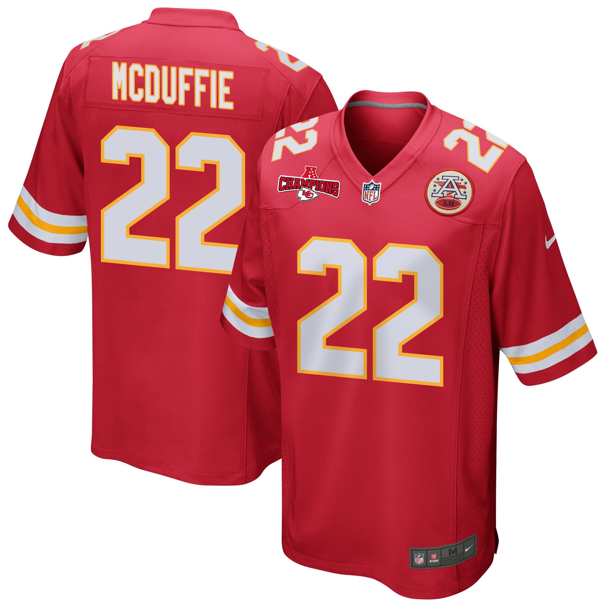 Trent McDuffie 22 Kansas City Chiefs AFC Champions Patch Game Men Jersey - Red JS6494 Saliibo