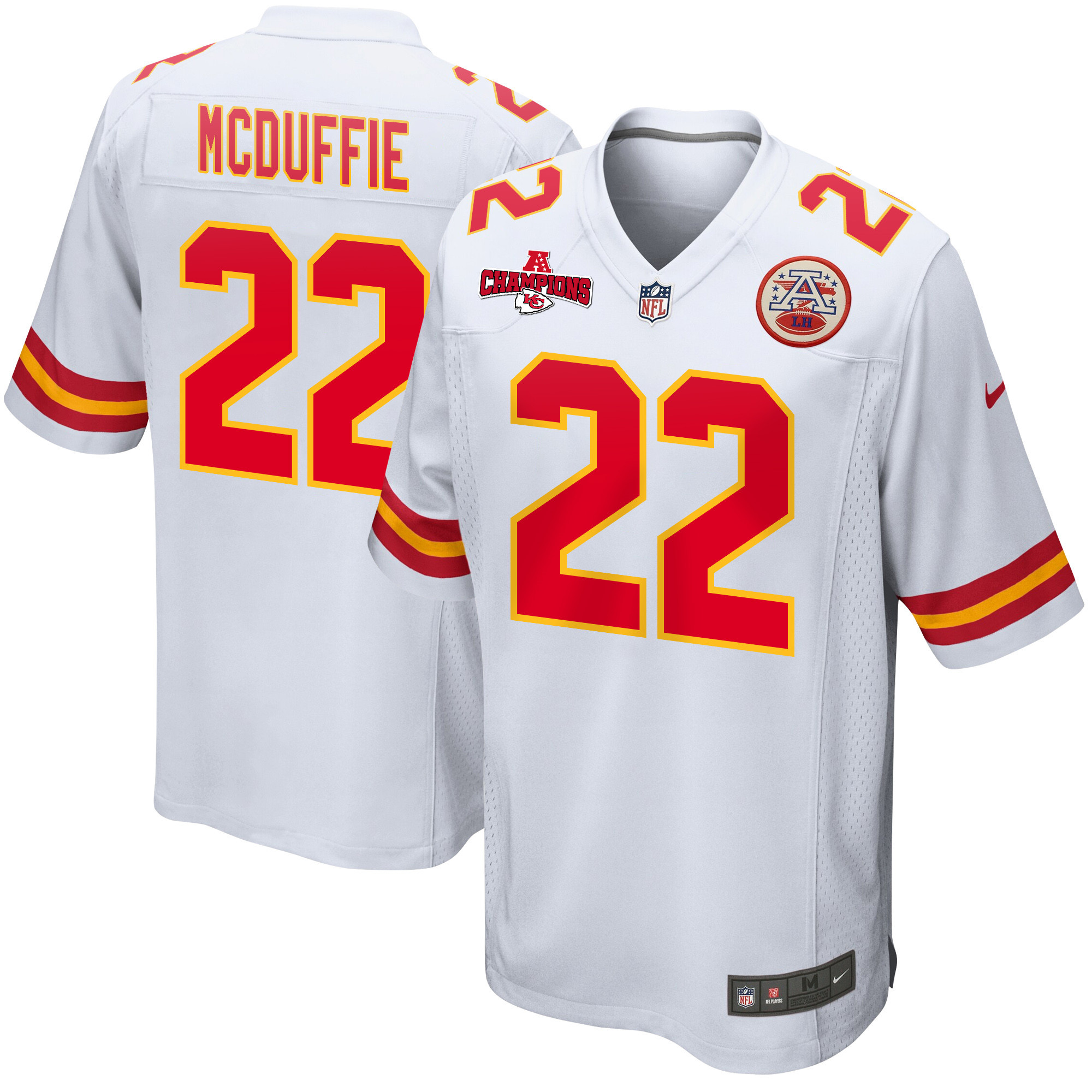 Trent McDuffie 22 Kansas City Chiefs AFC Champions Patch Game Men Jersey - White JS7530 Saliibo