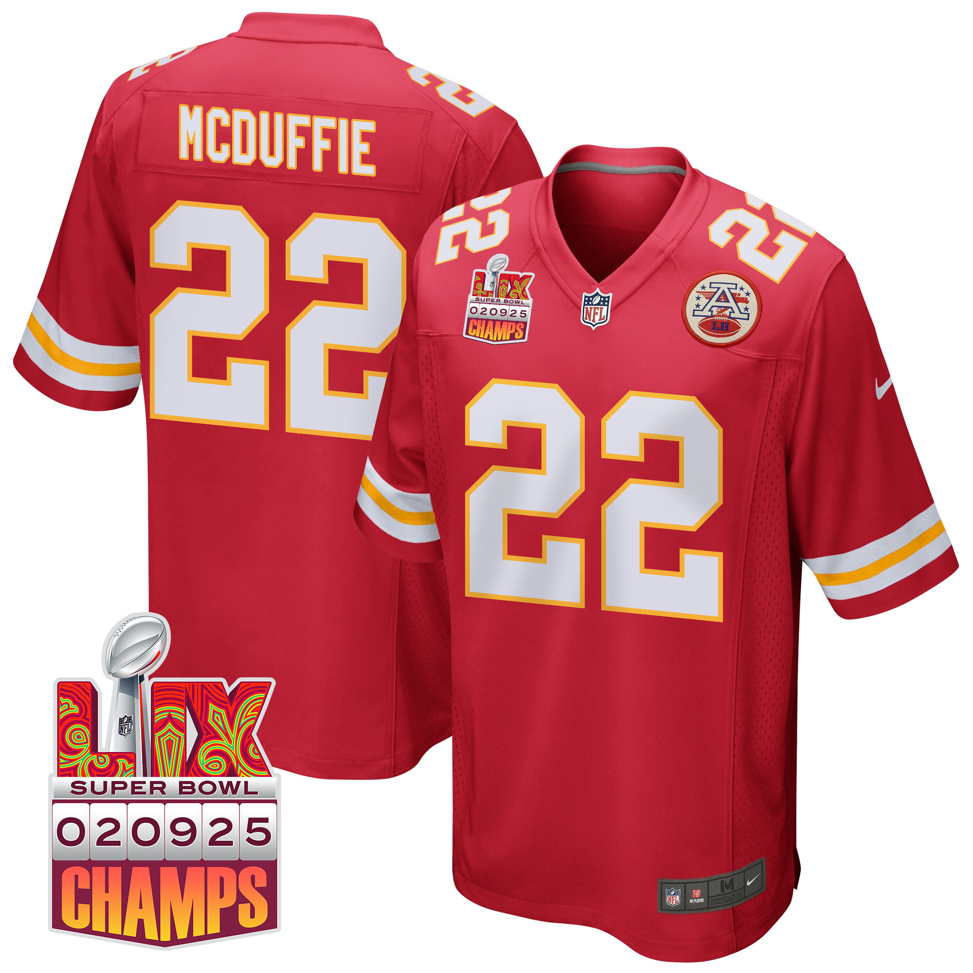 Trent McDuffie 22 Kansas City Chiefs Super Bowl LIX Champions Patch Game Men Jersey - Red JS5818 Saliibo