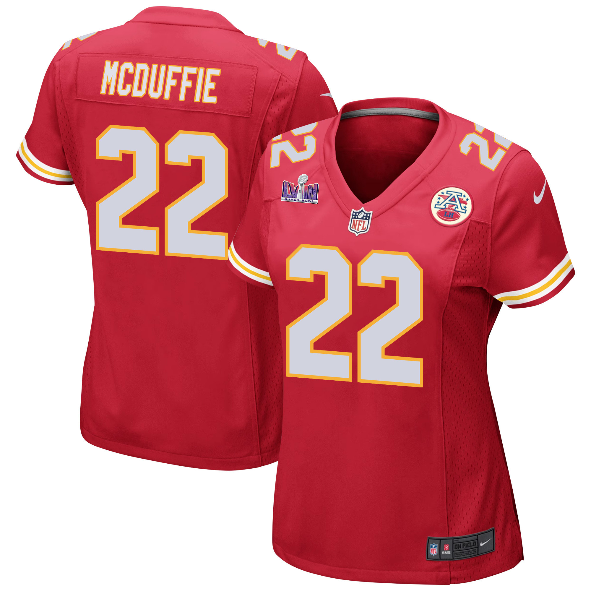 Trent McDuffie 22 Kansas City Chiefs Super Bowl LVIII Patch Game Women Jersey - Red JS1152 Saliibo