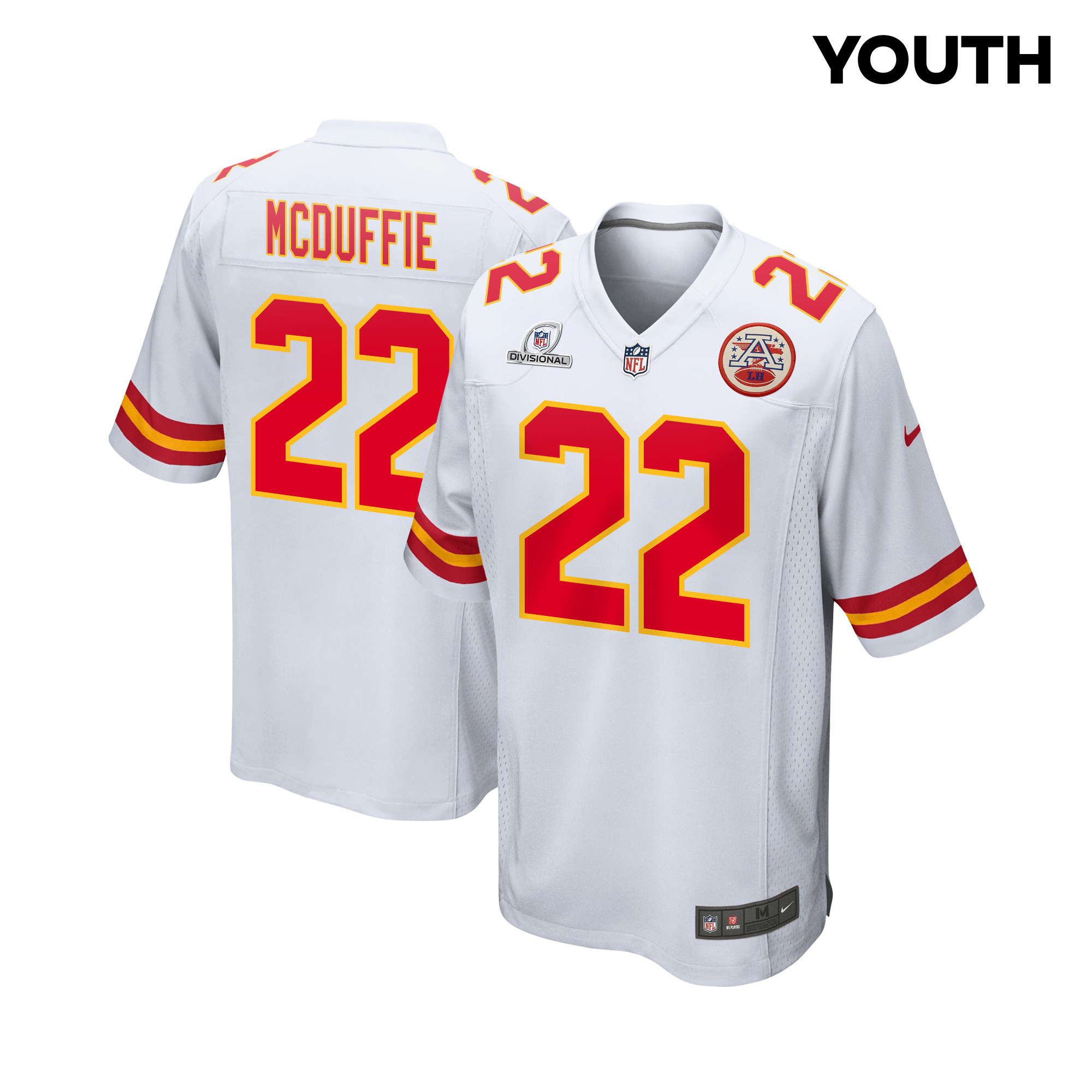 Trent McDuffie 22 Kansas City Chiefs Super Bowl LVIII Patch Game YOUTH Jersey - White JS1312 Saliibo