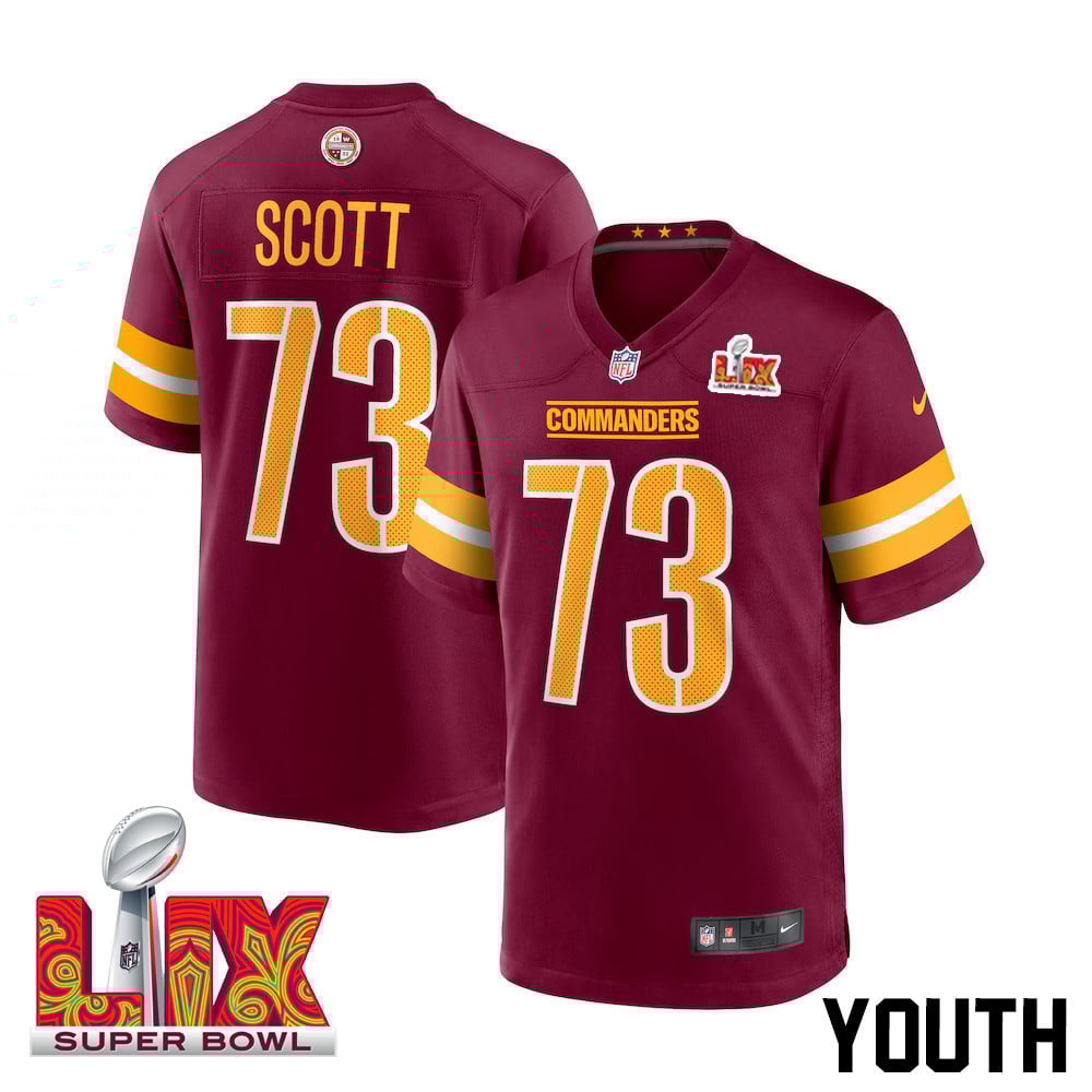 Trent Scott #73 Washington Commanders Super Bowl LIX Youth Jersey - Burgundy JS9054 Saliibo