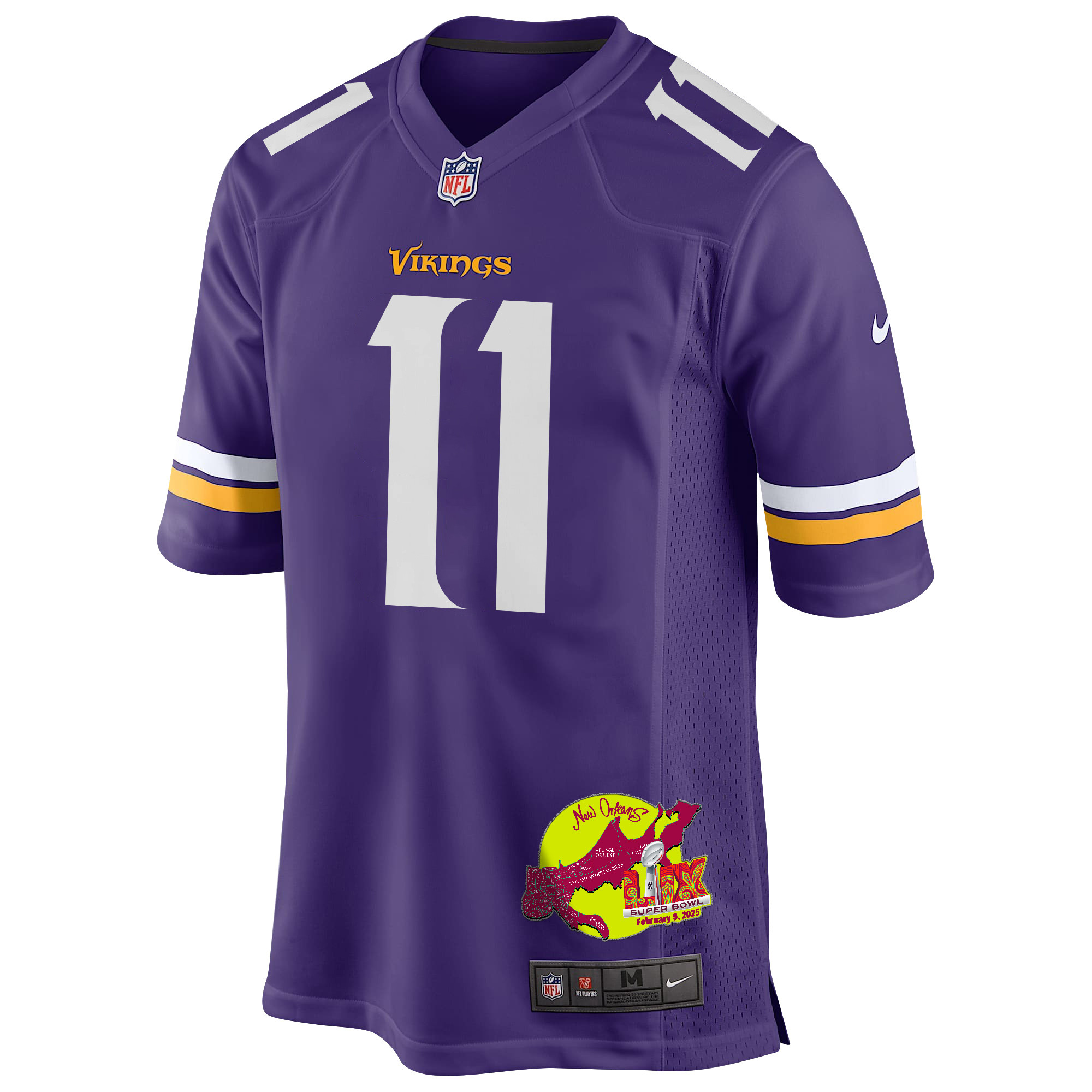 Trent Sherfield Sr. 11 Minnesota Vikings Super Bowl LIX New Orleans Patch Game Men Jersey - Purple JS8020 Saliibo - Image 3